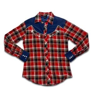 Vintage Cowboy Red White & Blue Western Pearl Buttons Button Up Flannel